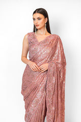 Old Rose Pink embroidered ZAYNAB SARI SET