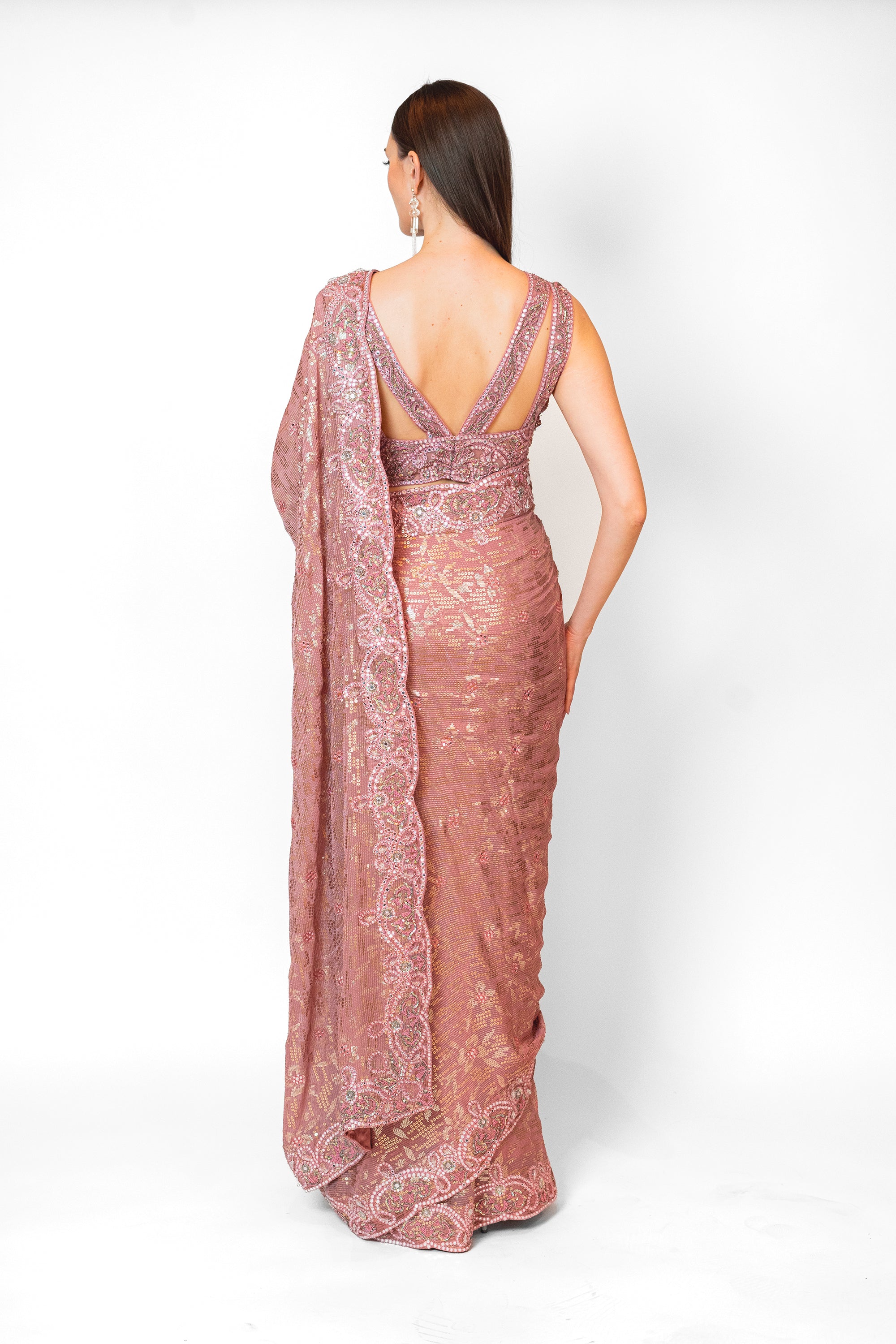 Old Rose Pink embroidered ZAYNAB SARI SET