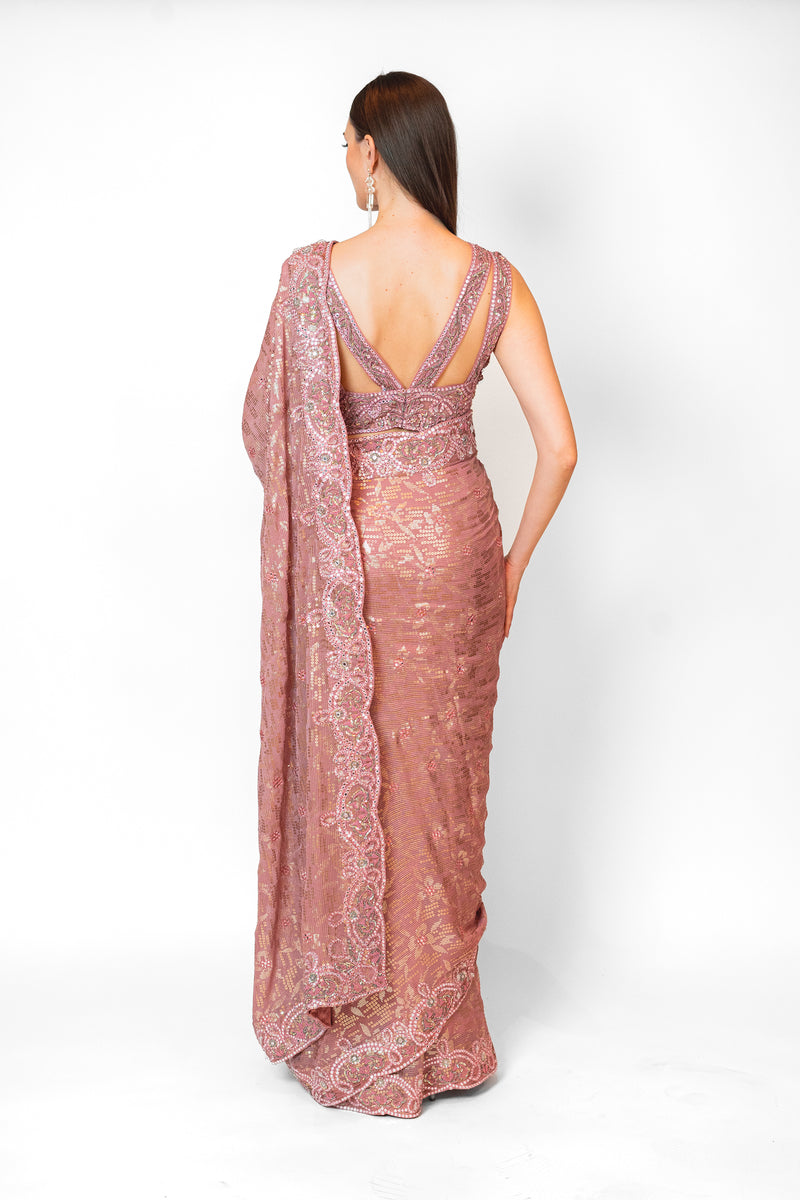 Old Rose Pink embroidered ZAYNAB SARI SET
