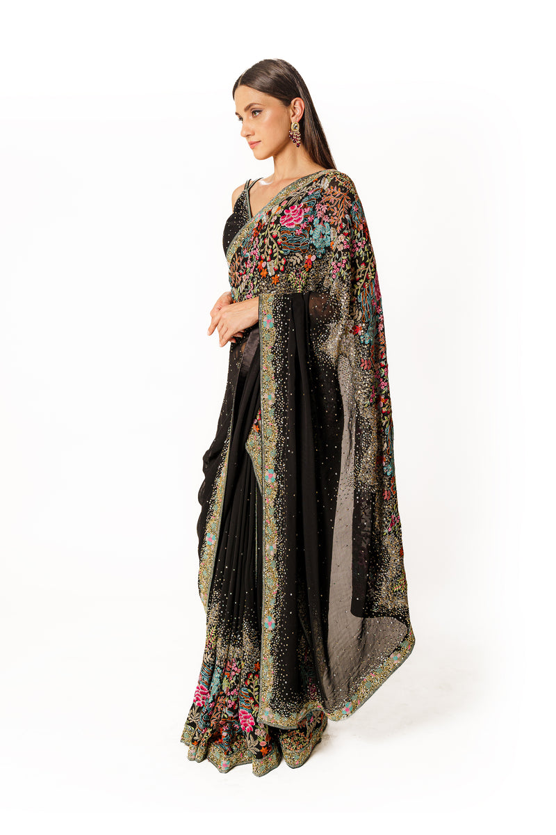 Zaynab black embroidered sari set