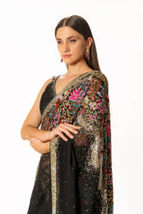 Zaynab black embroidered sari set