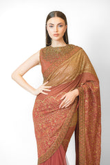 Brick Red & Gold Georgette SAIRAA SARI SET