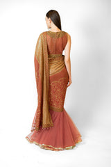 Brick Red & Gold Georgette SAIRAA SARI SET