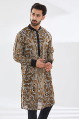 BLACK WITH IVORY/GOLD KASHMIRI EMBROIDERED UNLINED KURTA AND PANTS