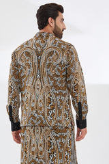 BLACK WITH IVORY/GOLD KASHMIRI EMBROIDERY KURTA BUNDI SET