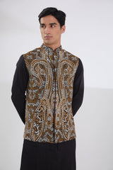 BLACK WITH MULTI RESHAM BUNDI, SELF COTTON KURTA AND PANTS