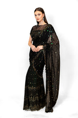 Black Stitched Georgette SAIRAA SARI SET