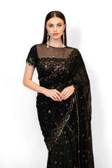 Black Stitched Georgette SAIRAA SARI SET