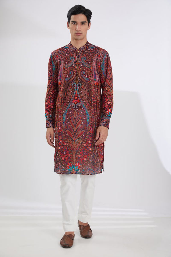 IVORY MULTI RESHAM BUNDI WITH BLACK MULTI RESHAM KURTA AND OFFWHITE  PANTS