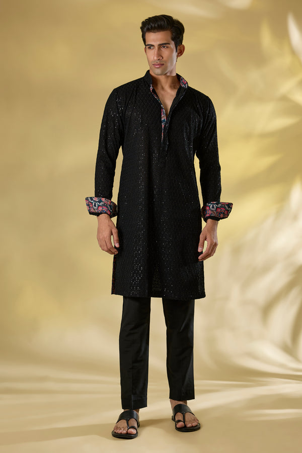 BLACK GORGETTE THREAD+SEQUIN