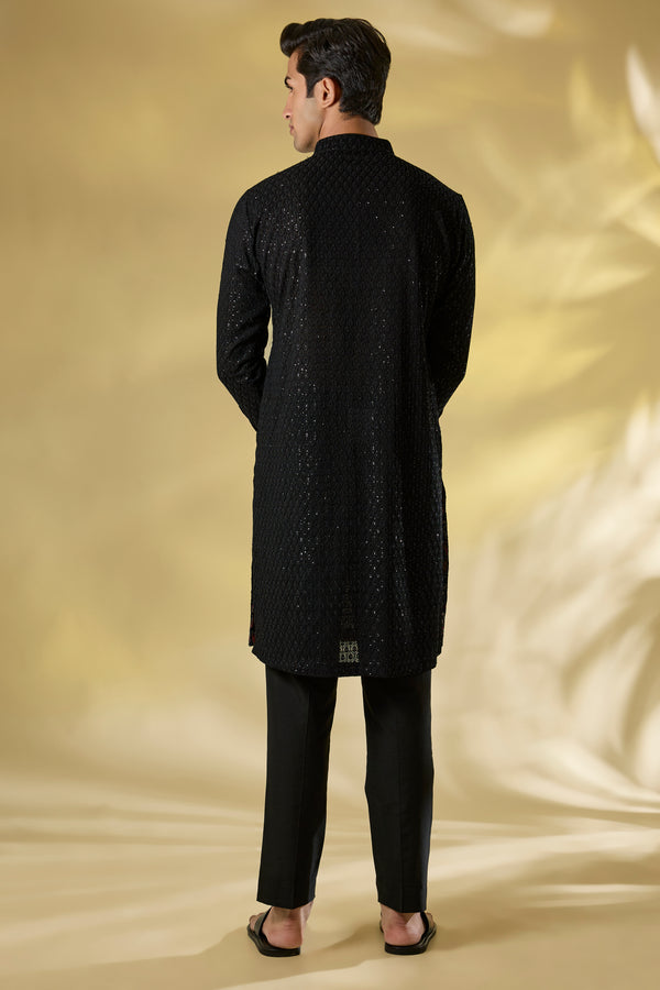 BLACK GORGETTE THREAD+SEQUIN