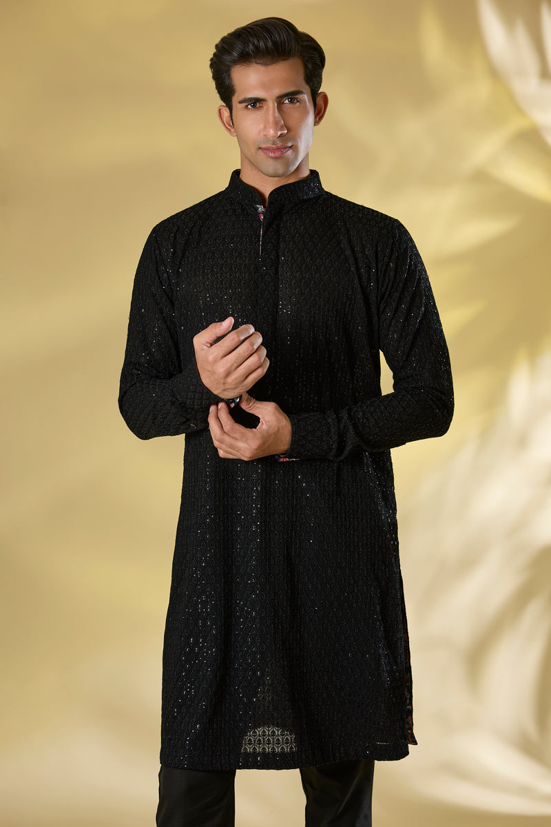 BLACK GORGETTE THREAD+SEQUIN