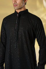 BLACK GORGETTE THREAD+SEQUIN