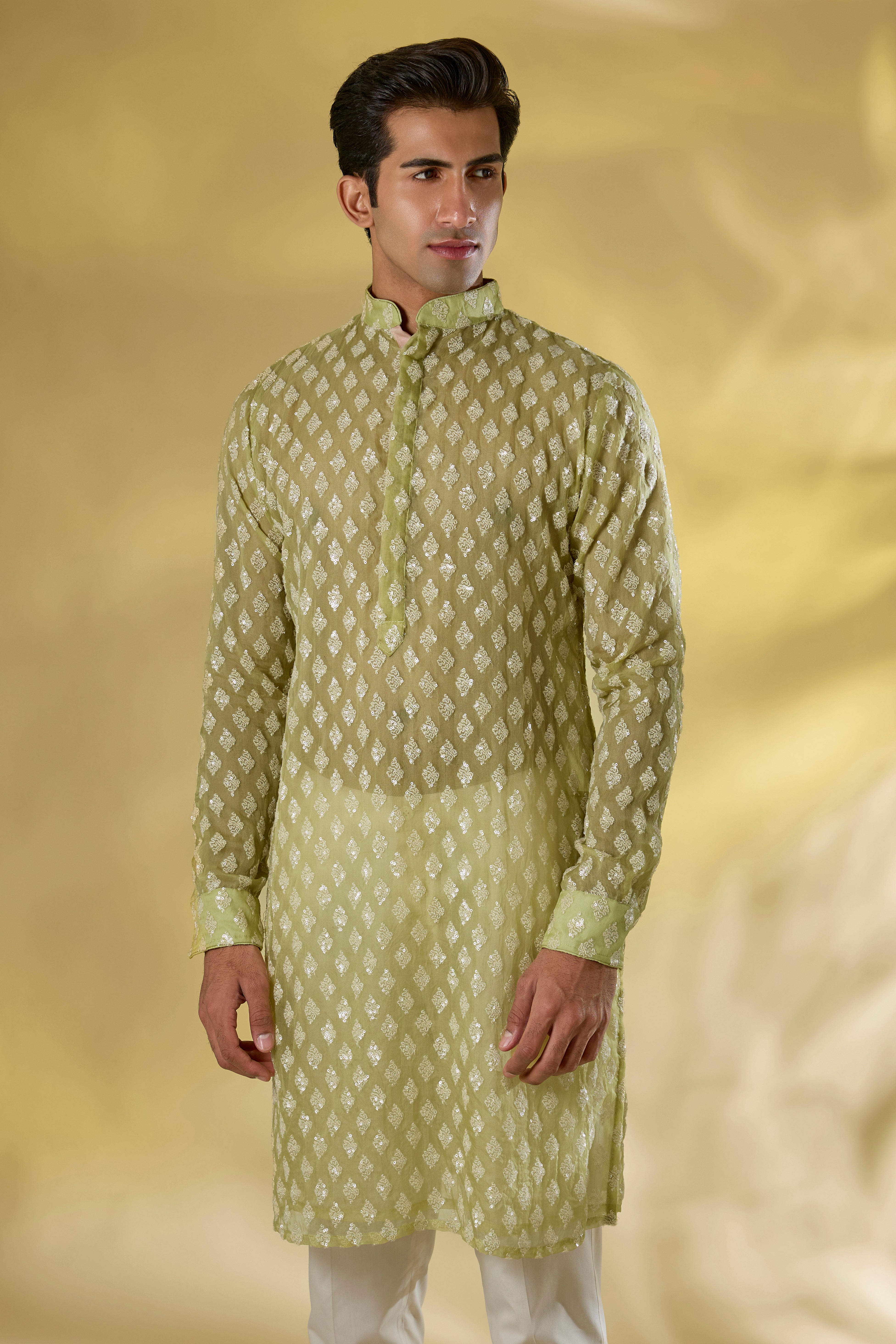 LIME GREEN ORGANZA THREAD+ SEQUIN