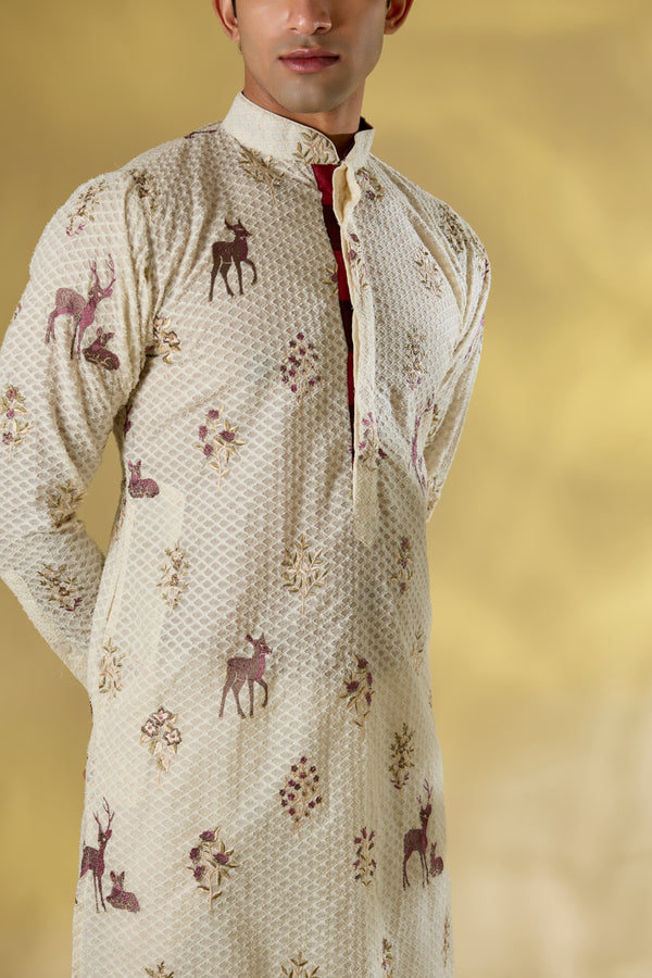 CREAM COTTON SILK UNLINED KURTA