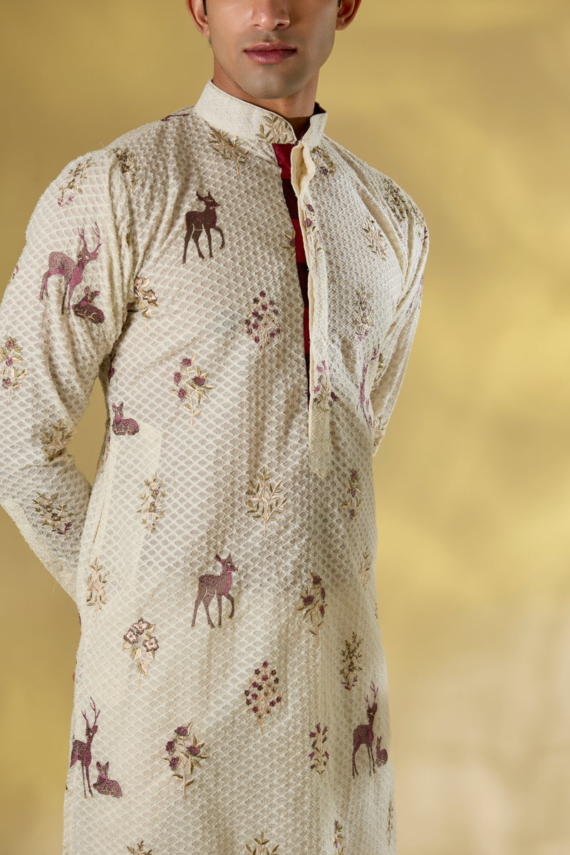 CREAM COTTON SILK UNLINED KURTA