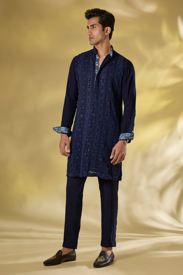 DARK BLUE GORGETTE FRONT EMBO