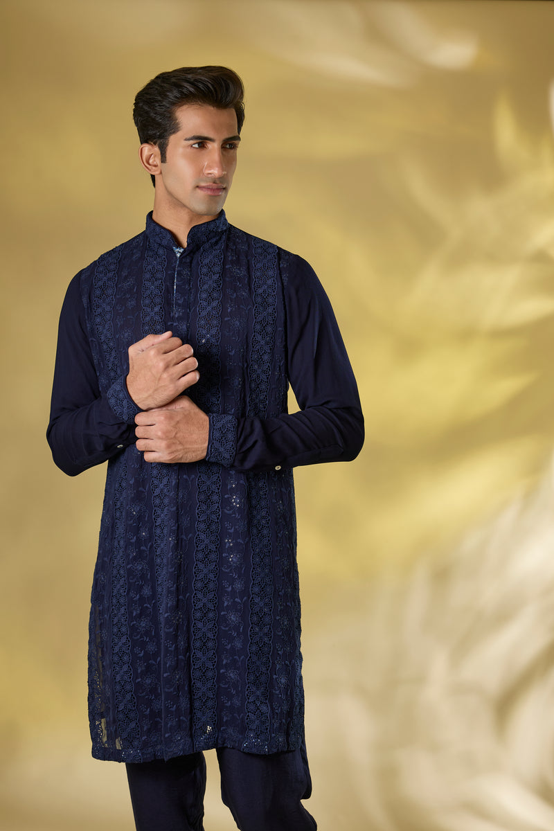DARK BLUE GORGETTE FRONT EMBO