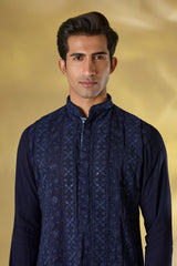 DARK BLUE GORGETTE FRONT EMBO