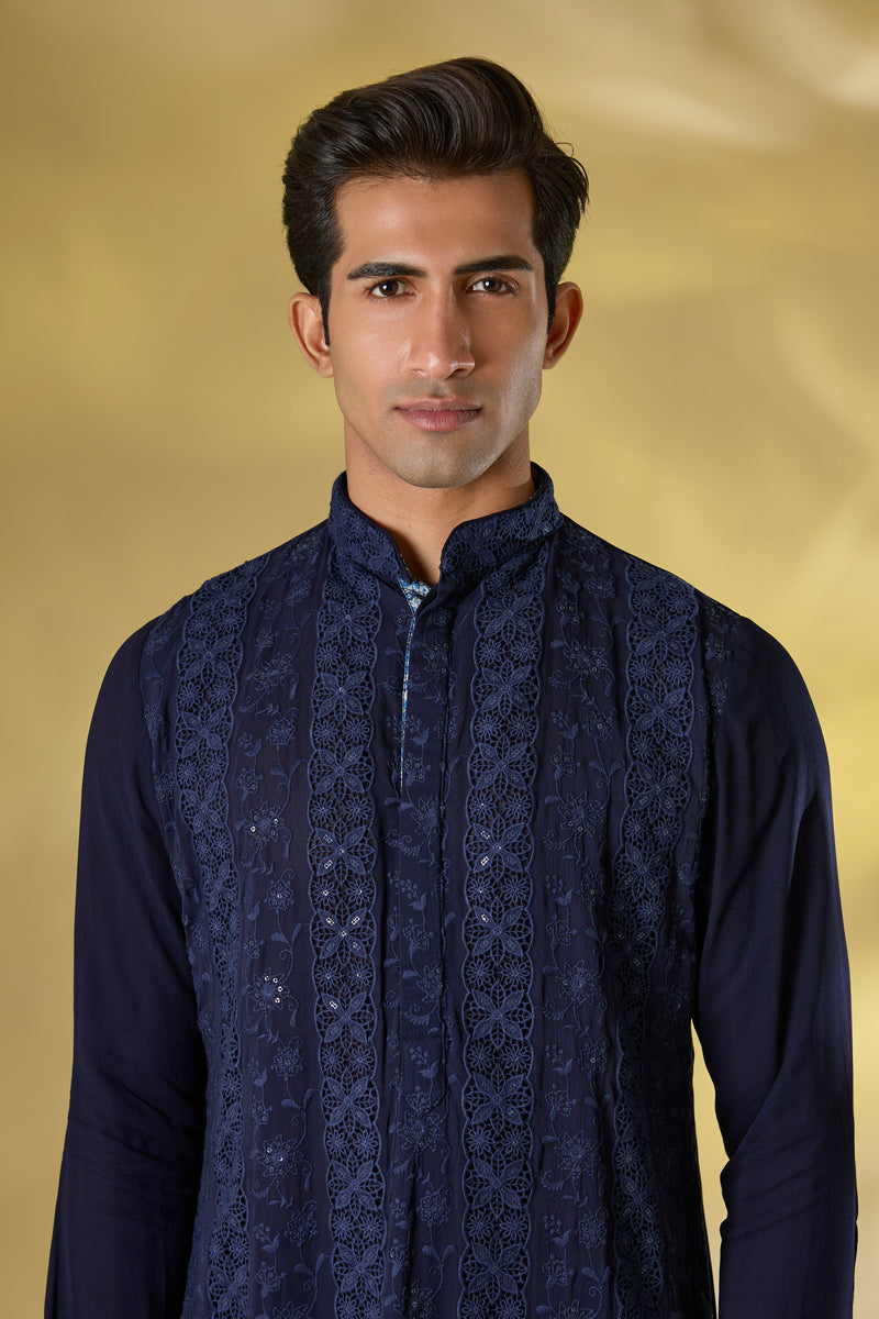 DARK BLUE GORGETTE FRONT EMBO