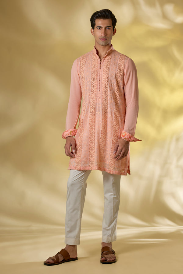 PALE PEACH GORGETTE FRONT EMBO
