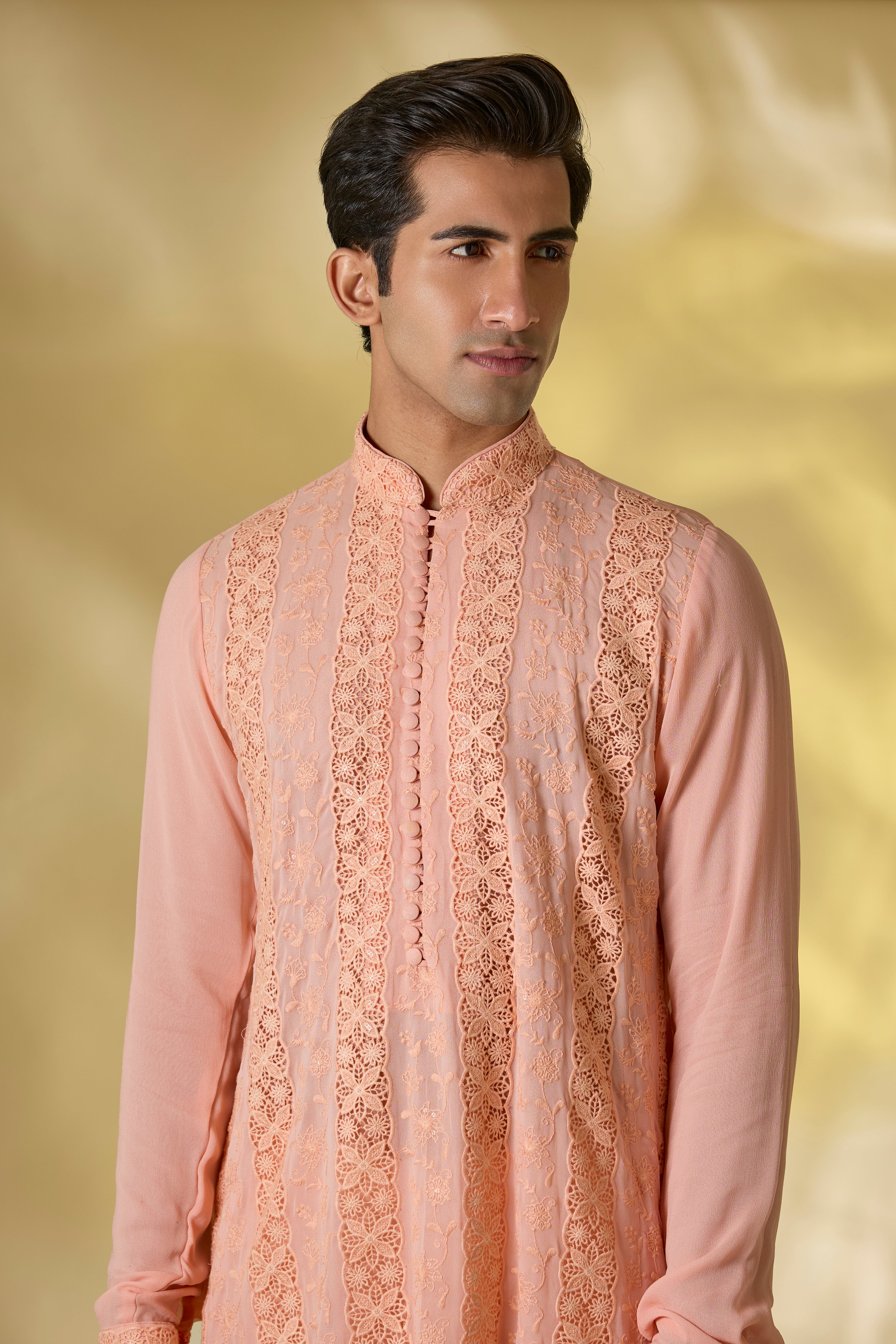 PALE PEACH GORGETTE FRONT EMBO
