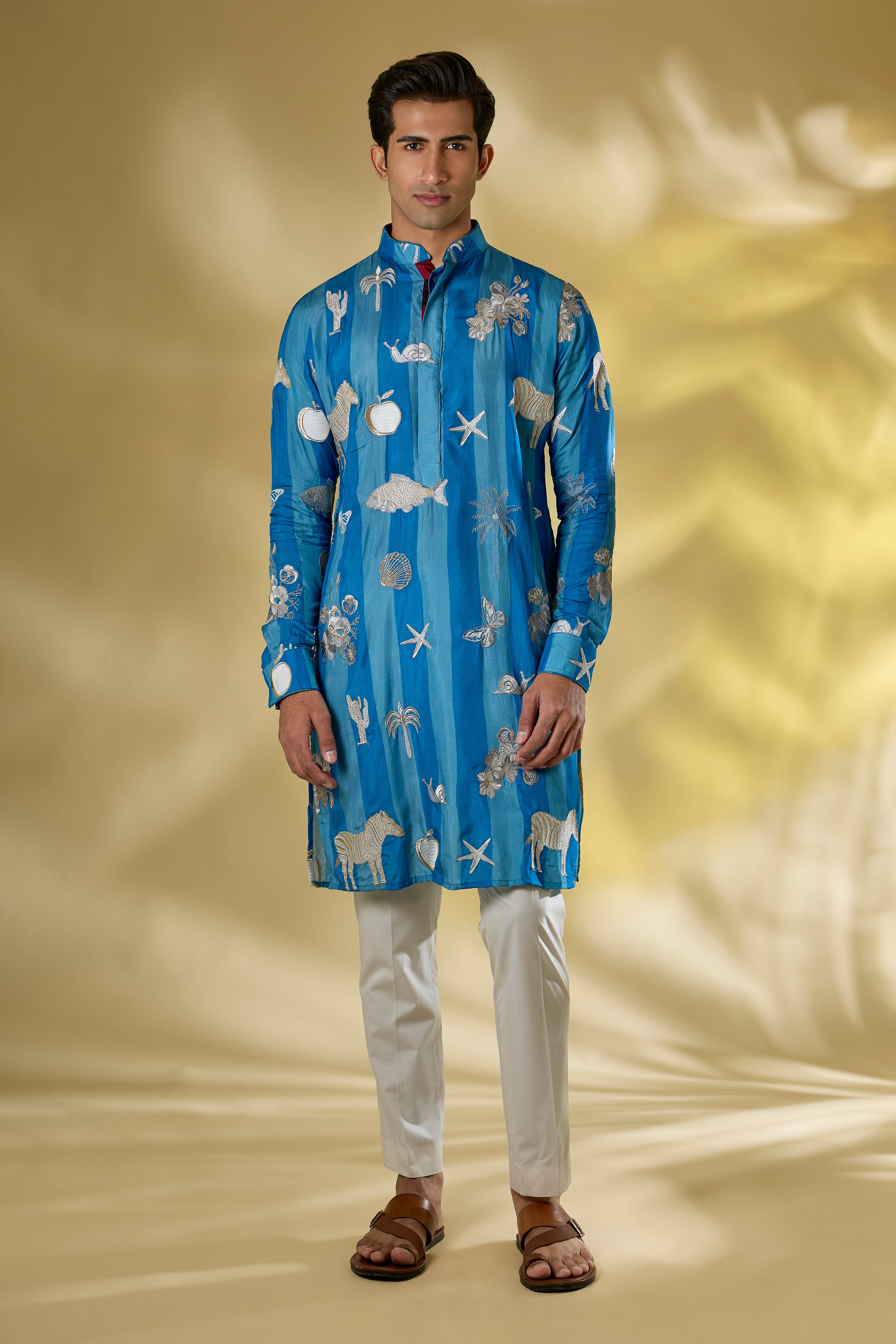 TERQ. BLUE STRIPE SILK THREAD+ZARI