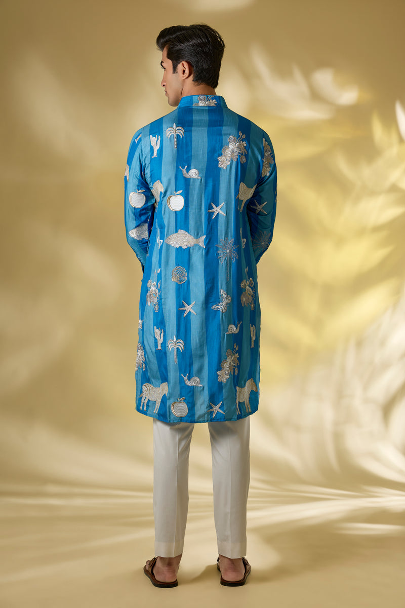 TERQ. BLUE STRIPE SILK THREAD+ZARI