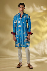 TERQ. BLUE STRIPE SILK THREAD+ZARI