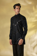BLACK COTTON SILK SHORT KURTA