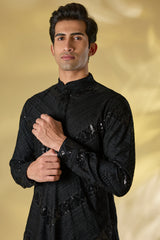 BLACK COTTON SILK SHORT KURTA