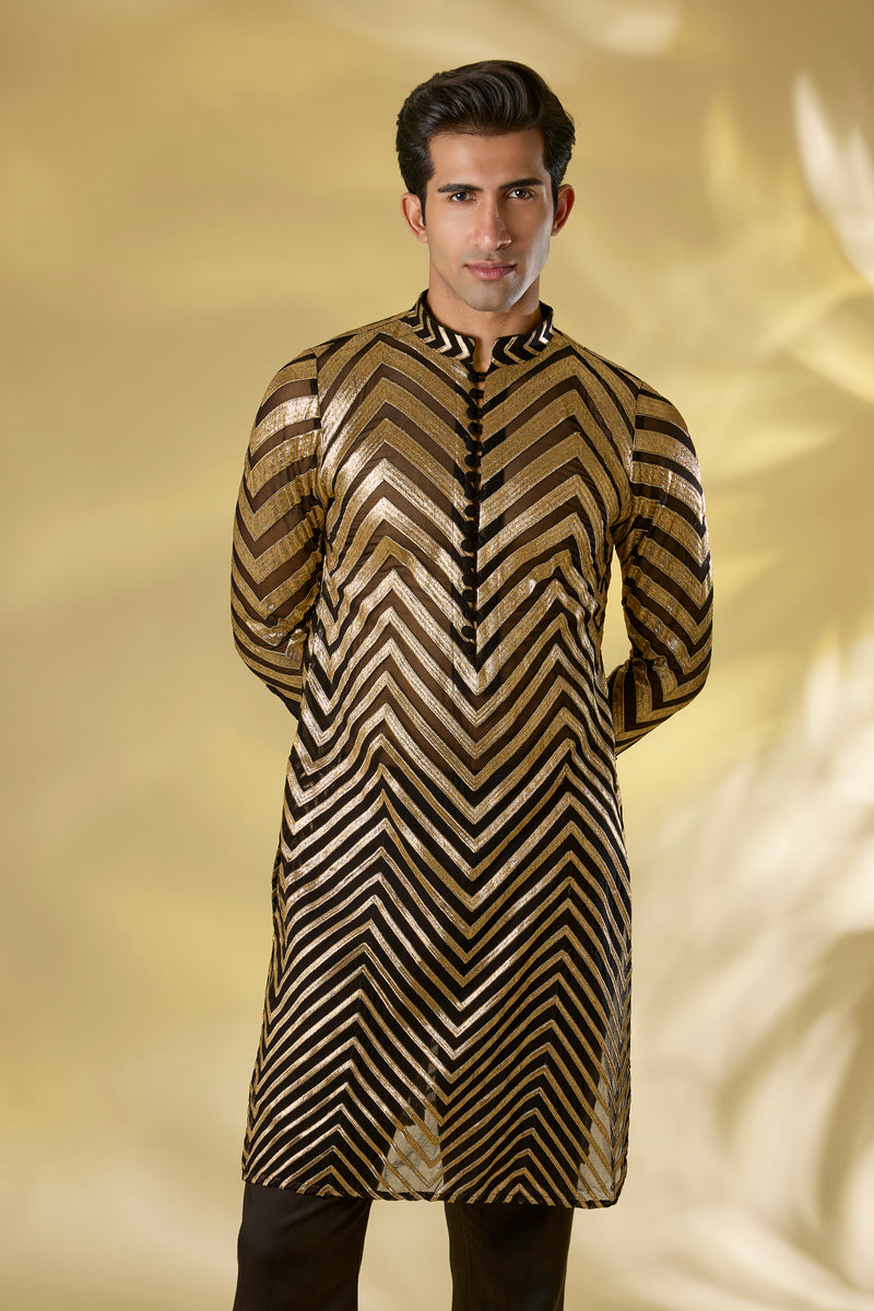 BLACK GORGETTE UNLINED KURTA W