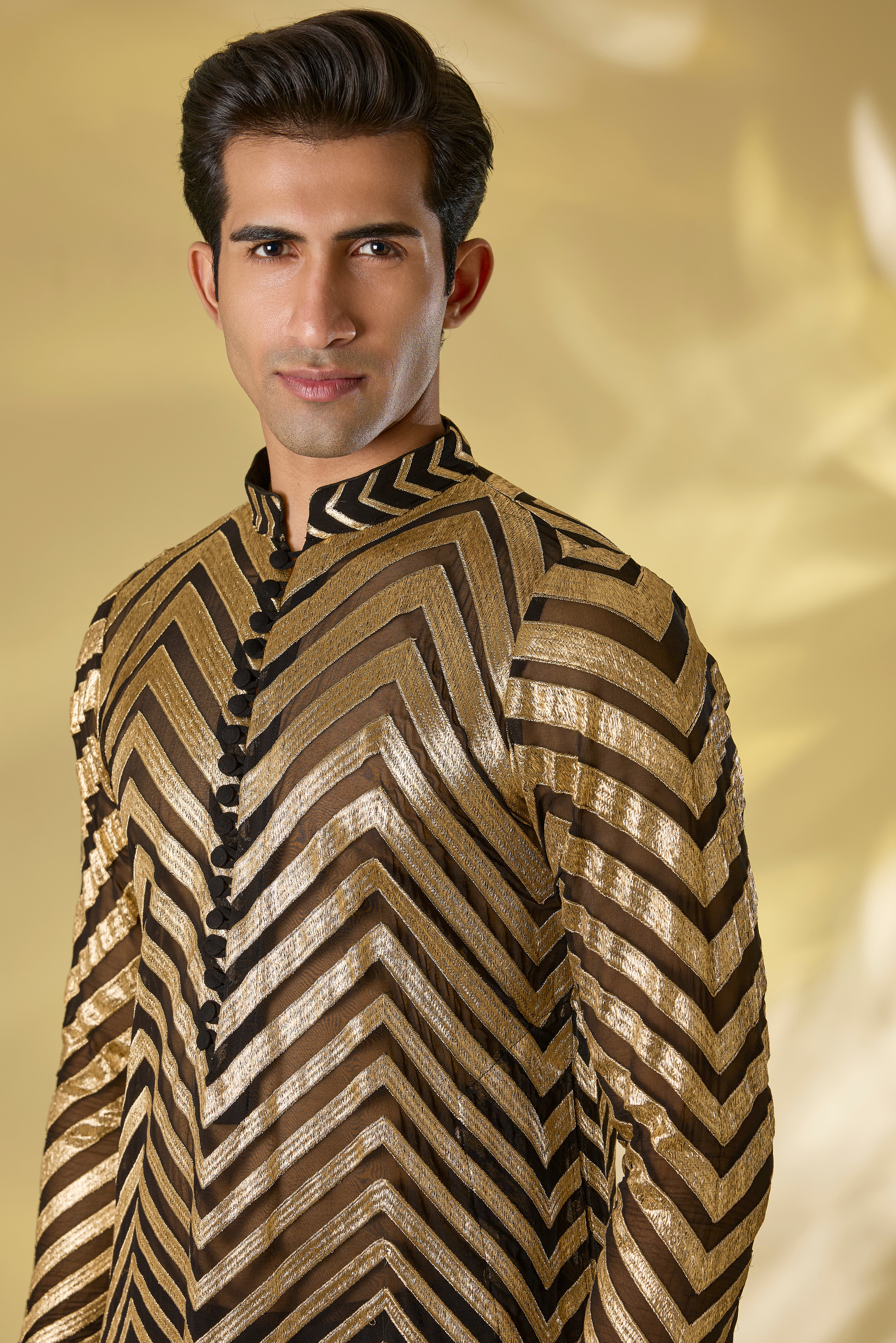 BLACK GORGETTE UNLINED KURTA W