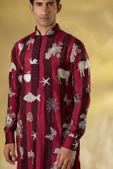 WINE STRIPE SILK THREAD+ZARI WORK