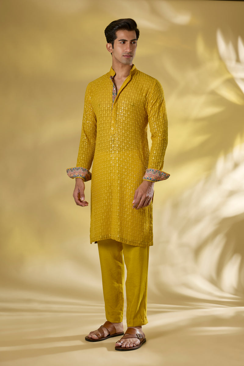 HALDI YELLOW GORGETTE THREAD+ SEQUIN