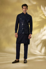 DARK BLUE SEQUINS JAAL SILK