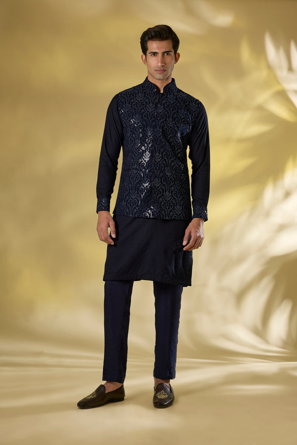 DARK BLUE SEQUINS JAAL SILK