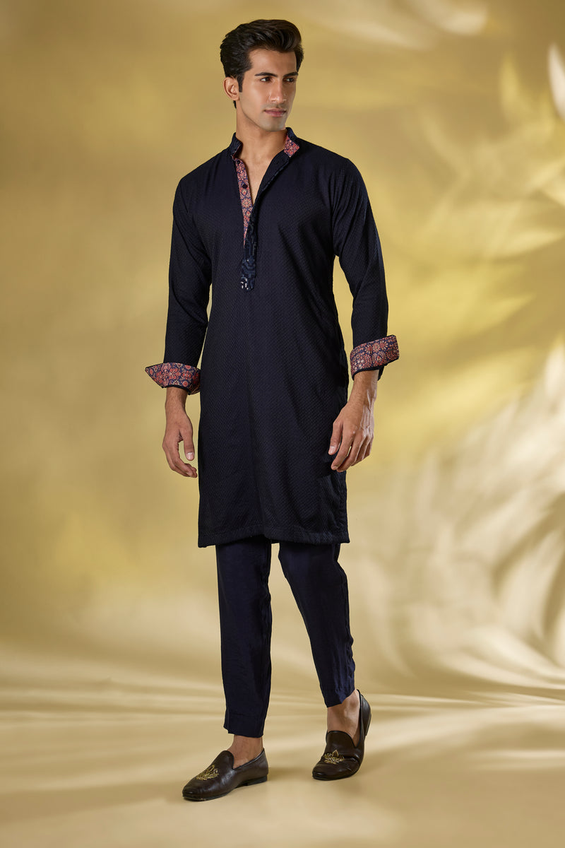 DARK BLUE SEQUINS JAAL SILK
