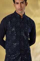DARK BLUE SEQUINS JAAL SILK
