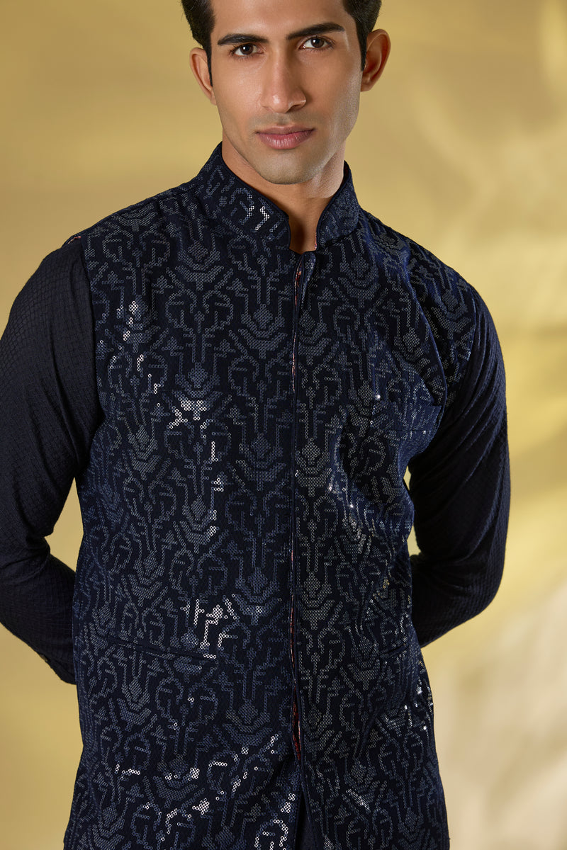 DARK BLUE SEQUINS JAAL SILK