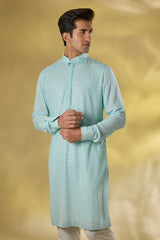 SKY BLUE GORGETTE FRONT EMBO
