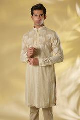 CREAM GORGETTE KURTA W TONAL