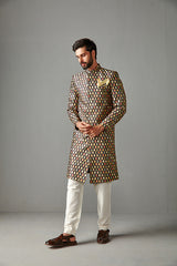 BLACK WITH IVORY TROUSER-SHERWANI