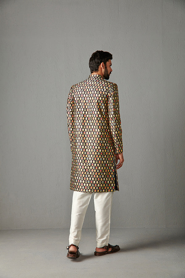 BLACK WITH IVORY TROUSER-SHERWANI