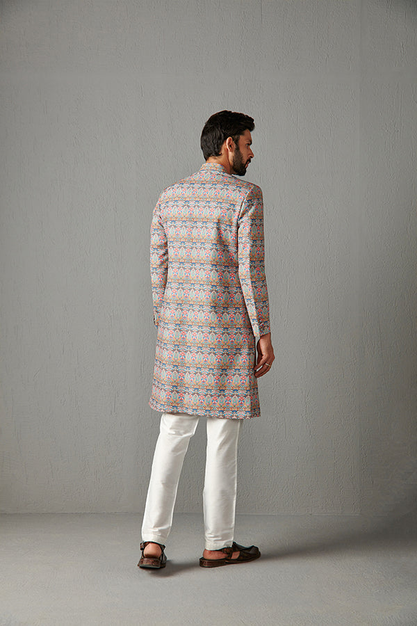 SHERWANI-BLUE WITH IVORY TROUSER