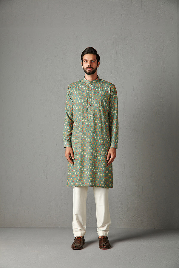 GREEN WITH IVORY TROUSER-KURTA