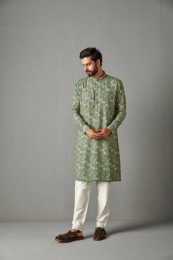GREEN WITH IVORY TROUSER-KURTA