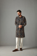 BLACK WITH IVORY TROUSER-PATHAN KURTA