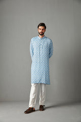 KURTA-AQUA BLUE WITH IVORY TROUSER