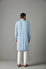KURTA-AQUA BLUE WITH IVORY TROUSER